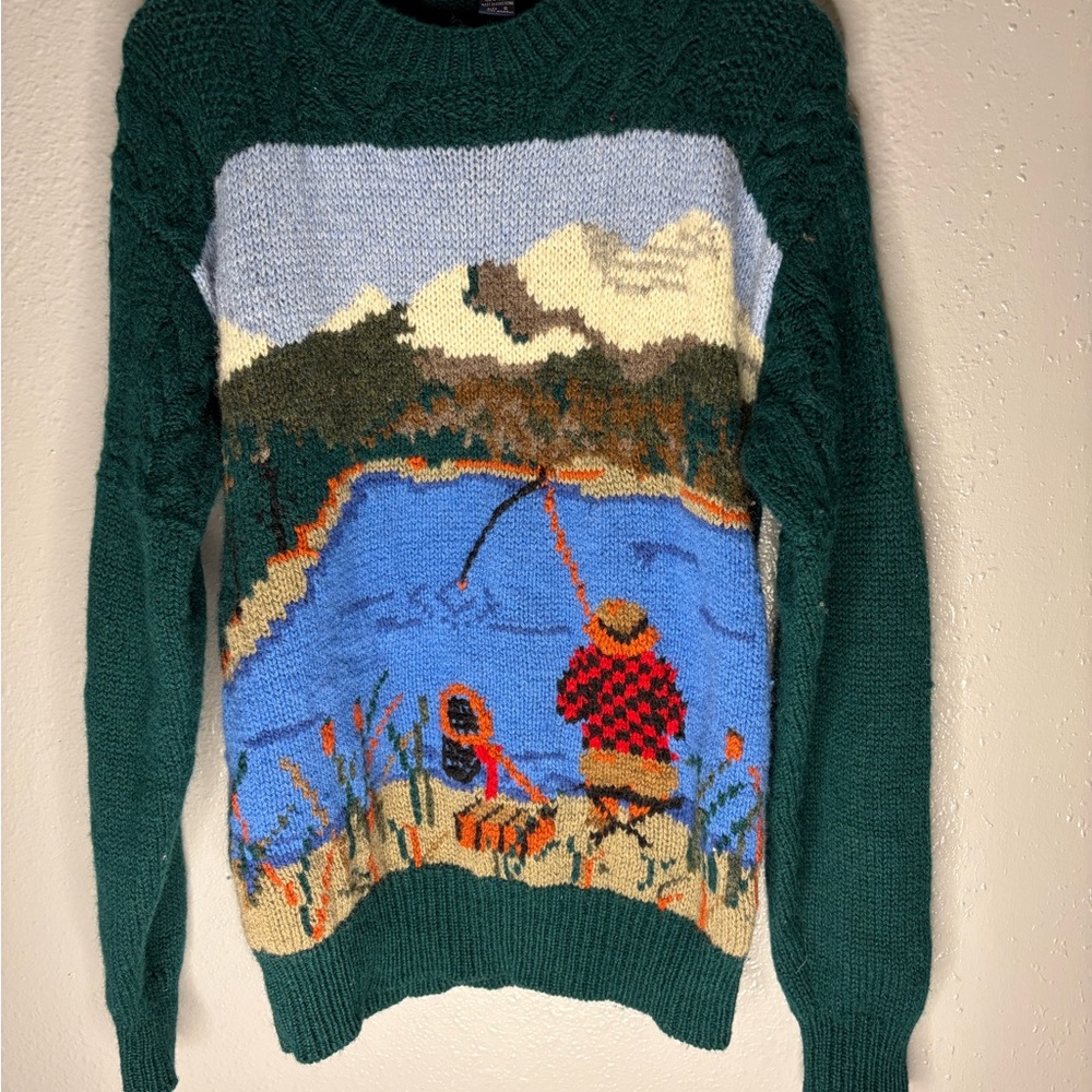 Scenic Fisherman Crewneck Sweater Vintage Thornton Bay Men’s Wool